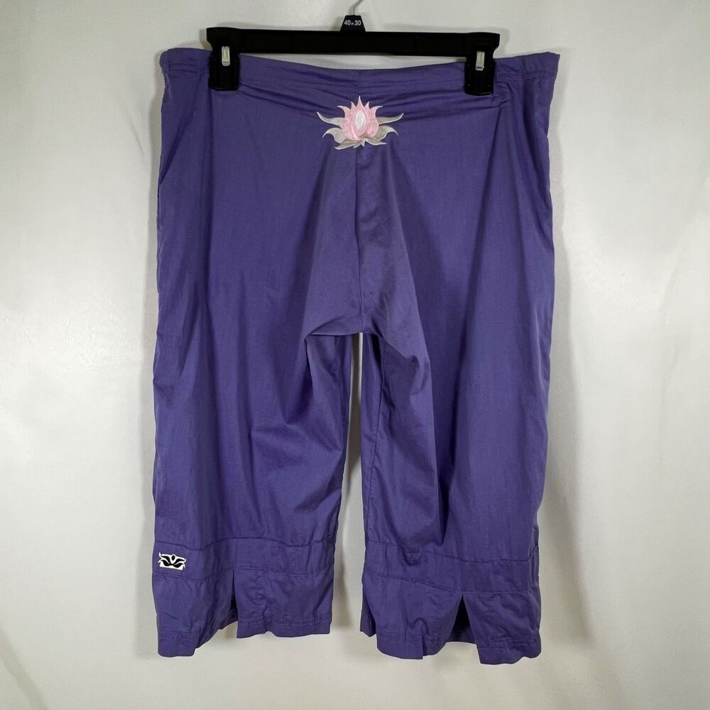 Be Present M Purple Lotus Flower Agility Yoga Capri Pants Split Hem Made in USA